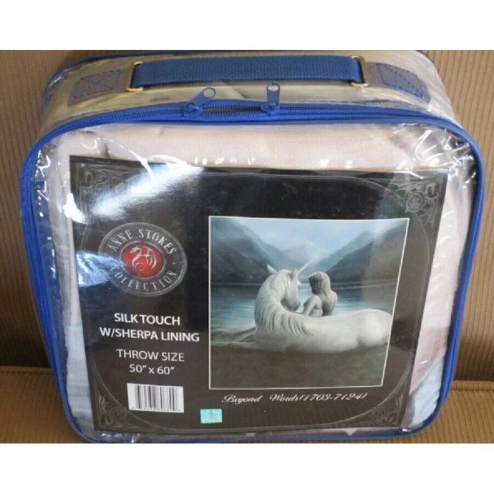 New Anne Stokes Lakeside Unicorn Plush Throw Gift Blanket Sherpa Fairy Fleece - Picture 4 of 4